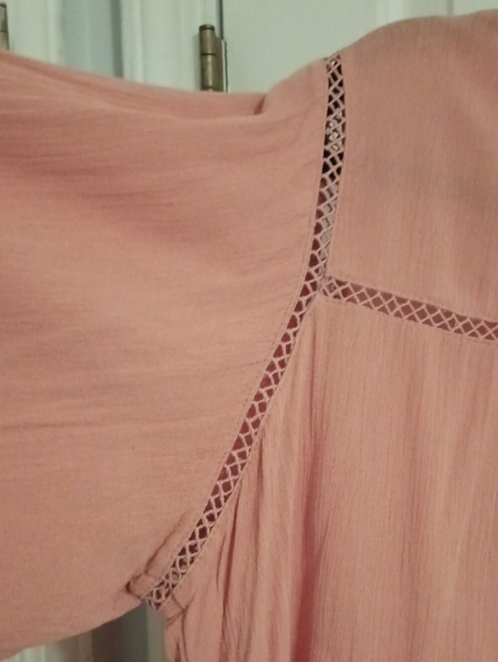 Ava & Viv Dusty Rose Crochet Yoke Short Sleeve Top - Picture 3 of 9
